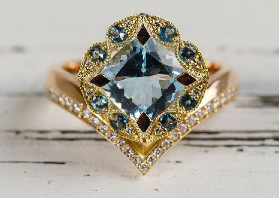 Dramatic Aquamarine Rose Gold Engagement Ring